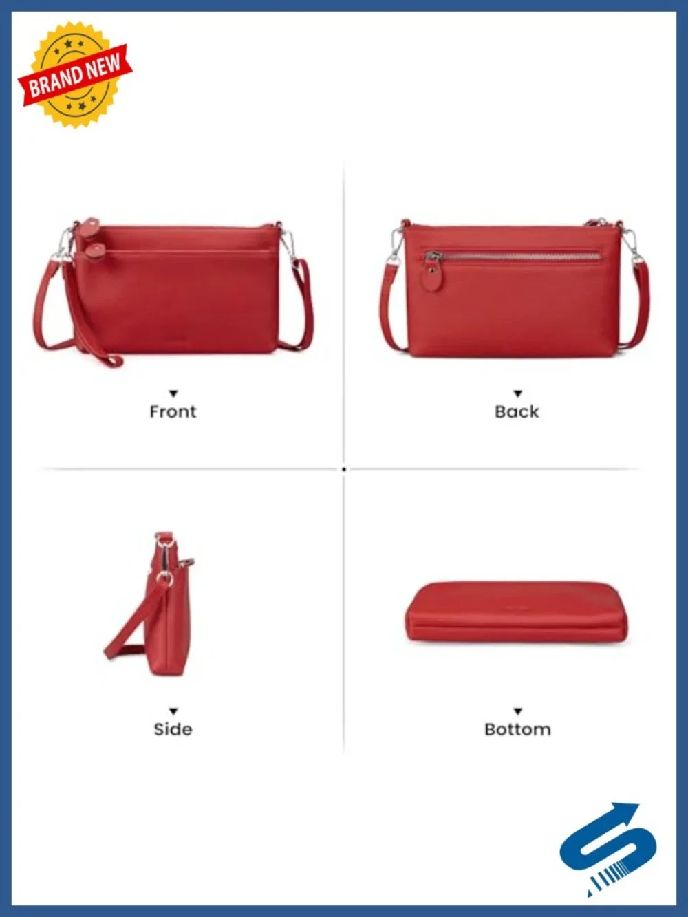 Genuine Leather RFID Blocking Wristlet Clutch Crossbody Handbag with Removable